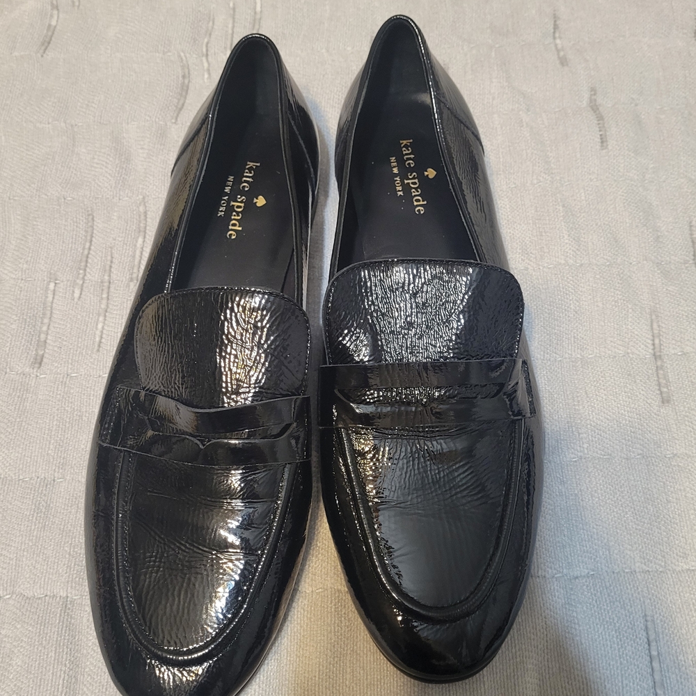 kate spade Black Patent Leather Slip-On Penny Loafers